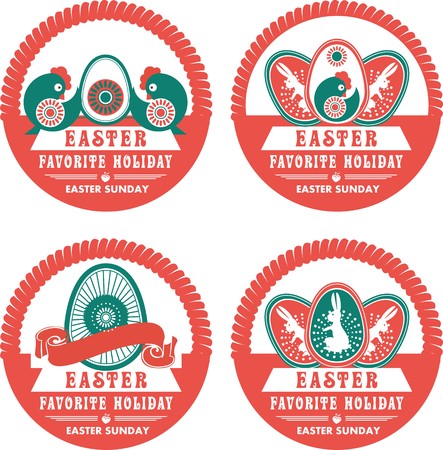 Easter set of logos and labels with the traditional theme on a white backgroundのイラスト素材