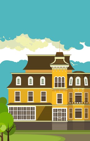Countrylarge country house around the lawn and trees vertical illustration houseのイラスト素材