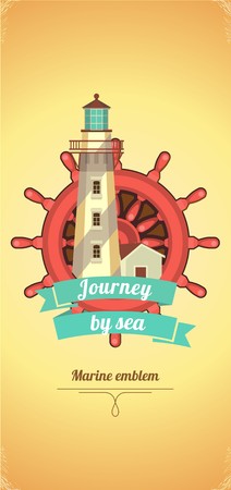Marine emblem with a lighthouse in the center of the wheel to the extended flyerのイラスト素材