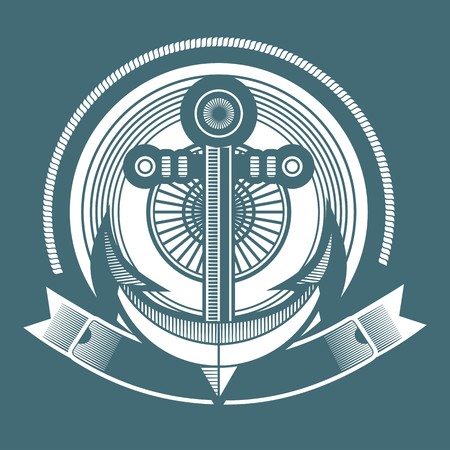 Marine emblem with a stylized anchor performed on a blue backgroundのイラスト素材