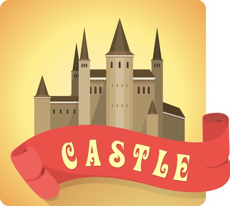 CastleAn ancient castle on a postcard in vintage style banner with the inscription at the bottomのイラスト素材
