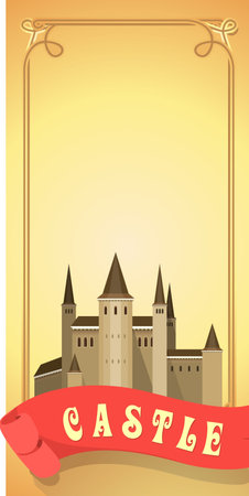 CastleAn ancient castle on a postcard in vintage style banner with the inscription at the bottomのイラスト素材