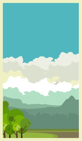 vertical illustration with nature and the countryside in a flat styleのイラスト素材