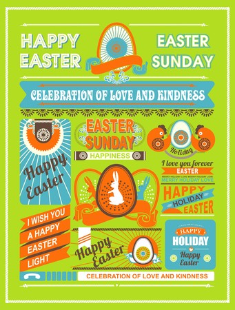 Set of easter elements and inscriptions collected on a bright backgroundのイラスト素材