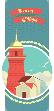 Marine emblem with a lighthouse in the center of the wheel to the extended flyerのイラスト素材
