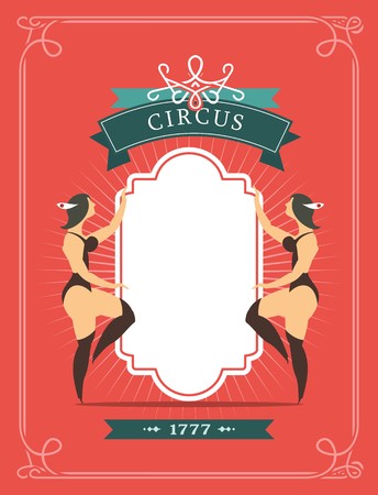 circus poster with a circus dancers in costumes standing by the frame for your textのイラスト素材