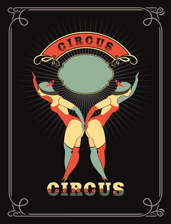 circus poster with a circus dancers in costumes standing by the frame for your textのイラスト素材