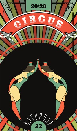 circus poster with a circus dancers in costumes standing by the frame for your textのイラスト素材