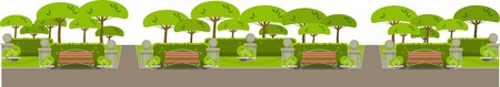 city park on the horizontal bar with benches and trees on a white backgroundのイラスト素材