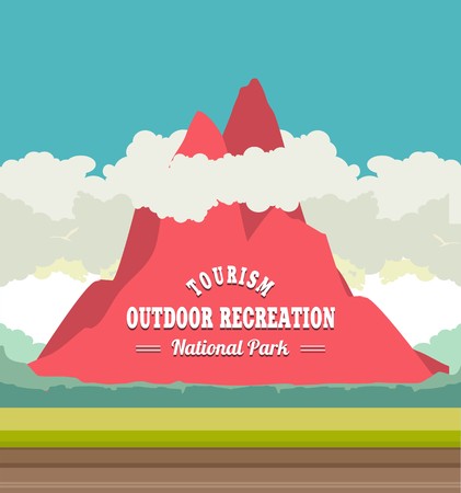 illustration National Park away view of a mountain on its background Font koampozitsiya textのイラスト素材
