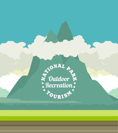 illustration National Park away view of a mountain on its background Font koampozitsiya textのイラスト素材