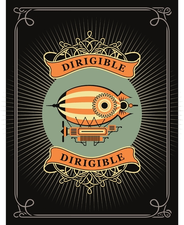 Retro poster dirigible letatatelny apparatus in a circle with patternsのイラスト素材