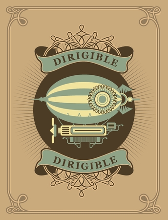 Retro poster dirigible letatatelny apparatus in a circle with patternsのイラスト素材