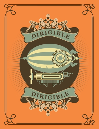 Retro poster dirigible letatatelny apparatus in a circle with patternsのイラスト素材