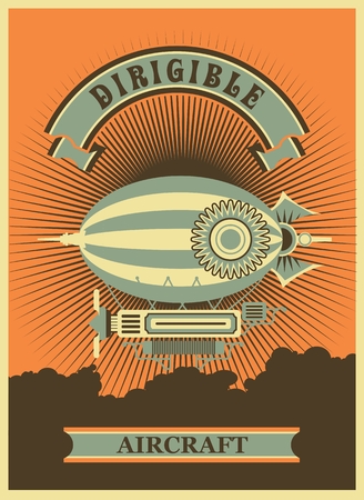 Retro poster dirigible letatatelny apparatus in a circle with patternsのイラスト素材