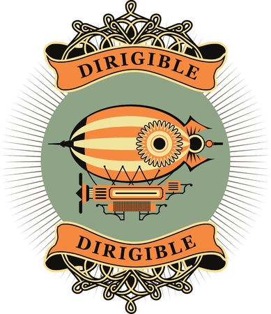 Vintage illustration of a retro dirigible with a ribbon and the words on a white backgroundのイラスト素材