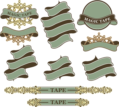 set of vintage ribbons and banners in retro style on a white backgroundのイラスト素材