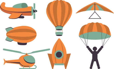 set of icons of aviation in a retro style on a white backgroundのイラスト素材