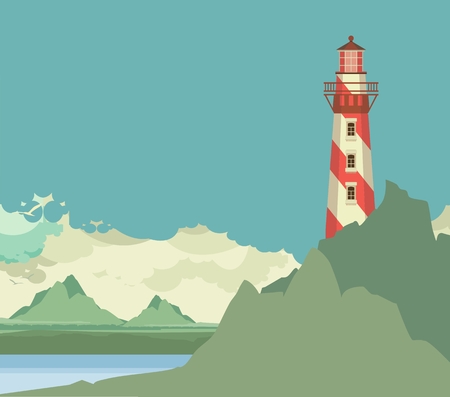 Vertical picture of a lighthouse on the background of skyのイラスト素材