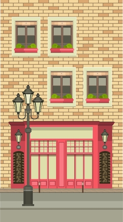 City street with tall buildings views and shops on the first floorのイラスト素材