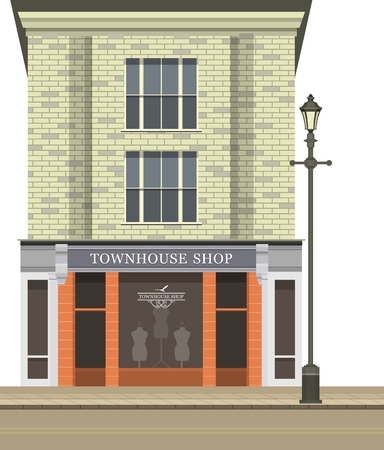 Illustration storefront on the ground floor of a multistory building shop cafe on white backgroundのイラスト素材