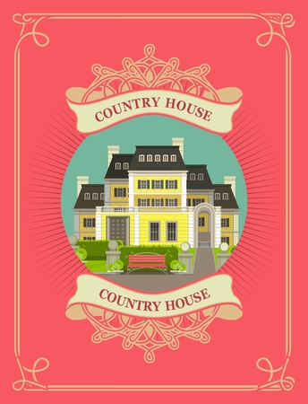Retro illustration composition urban scene in a circular shape and vintage patternのイラスト素材