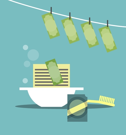 business concept of money laundering wash powder in the bowl and hang to dryのイラスト素材