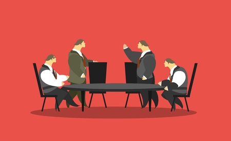 businessmen of the Round Table staff problem solving stylized charactersのイラスト素材