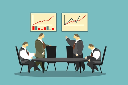 businessmen of the Round Table staff problem solving stylized charactersのイラスト素材