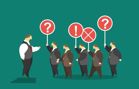 business concept speaker assembly crowd of men ask questions and express their opinionsのイラスト素材