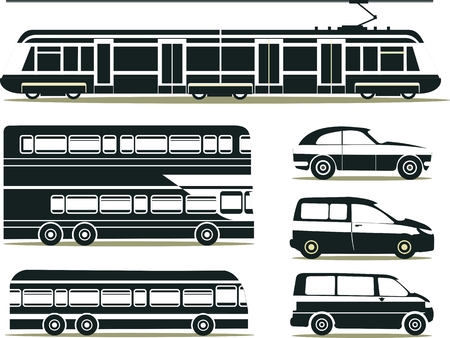 Set of urban transport black icons on white background car and busのイラスト素材