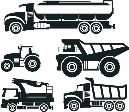 Set of trucks black icons on white backgroundのイラスト素材