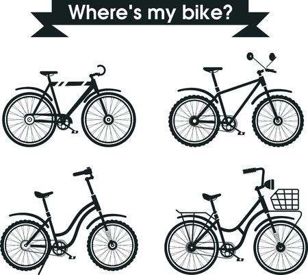 Set of different bike black silhouettes on a white backgroundのイラスト素材