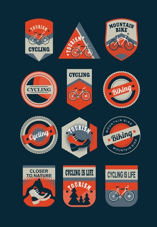 Set of emblems in retro colors on a theme tourism cyclingのイラスト素材