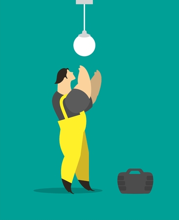 Adult male electrician working in a suit worth mends lampのイラスト素材