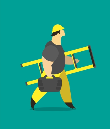 Adult man in a working form at work carries tools and measuringのイラスト素材