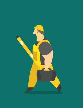 Adult man in a working form at work carries tools and measuringのイラスト素材