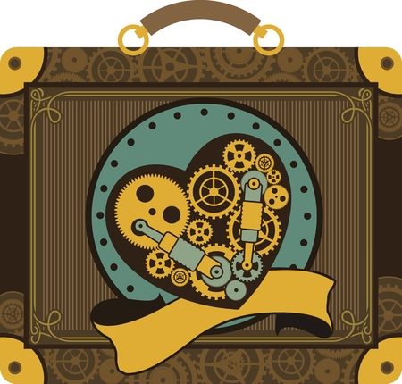 mechanical heart inside the gear and various moving parts are forced to work in the heart with very sheltered placeのイラスト素材