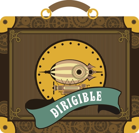 airship Steampunk is a suitcase with mechanical elements and gearのイラスト素材