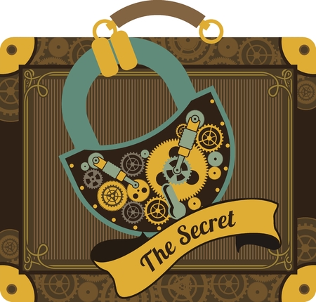 Illustration in the style of steampunk suitcase with large suitcase padlock secretのイラスト素材