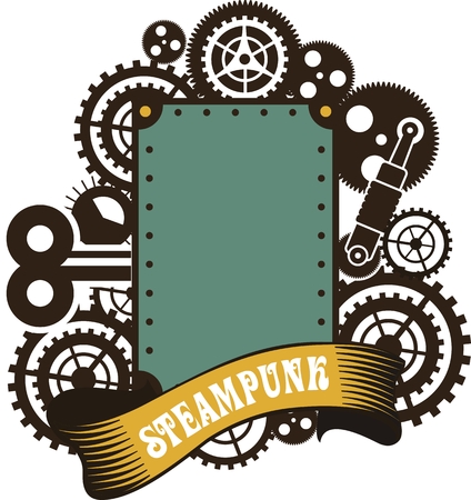 illustration Steampunk frame with gears and mechanisms on a white backgroundのイラスト素材