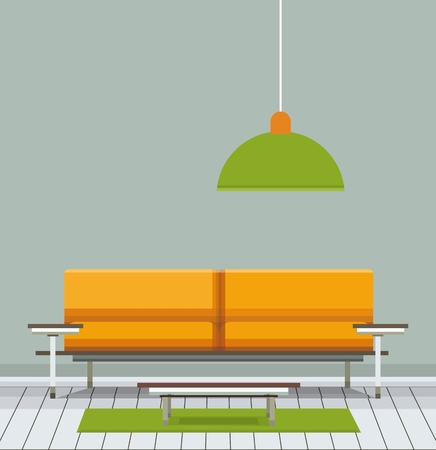 illustrations in the style of flat is living room with sofa and coffee tableのイラスト素材