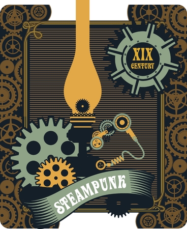 illustration Steampunk kerosene lamp to illuminate the mechanism gear and partsのイラスト素材