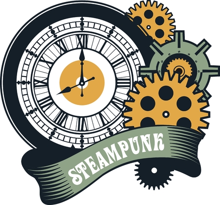 Vector Steampunk mechanical watches parts and gears on a white backgroundのイラスト素材