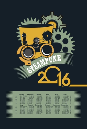 poster with the image of a calendar for 2016 in the style of steampunkのイラスト素材