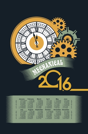 poster with the image of a calendar for 2016 in the style of steampunkのイラスト素材
