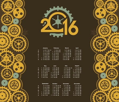 poster with the image of a calendar for 2016 in the style of steampunkのイラスト素材