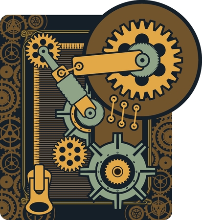 Vector Steampunk mechanical elements and rotating parts in a rectangular shapeのイラスト素材