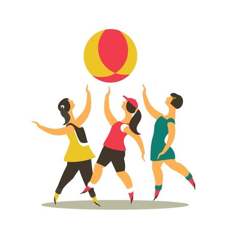 stylized characters children run each drgua play and have fun symbolizes childhoodのイラスト素材