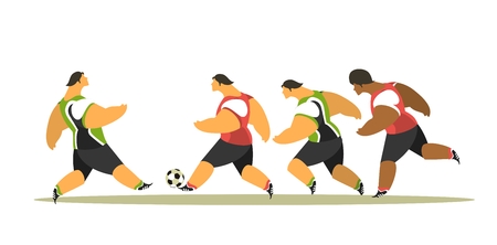 stylized characters group sportsmen footballer playing soccerのイラスト素材